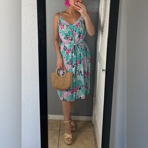 Gap Tropical Floral print Midi Dress S Petite | vacation summer resort cruise
